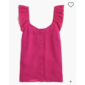 J Crew Button Up Tank Top With Ruffle Sleeves Pink Fuchsia Blossom Size 6 NWT